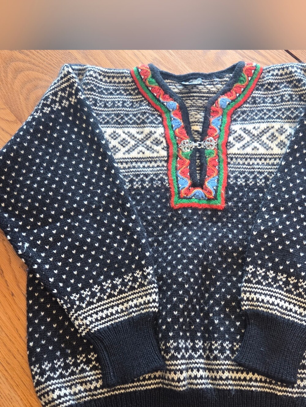 Vintage Dale Of Norway Women's L 44 Black Wool Sweater Nordic Setesdal Lusekofte